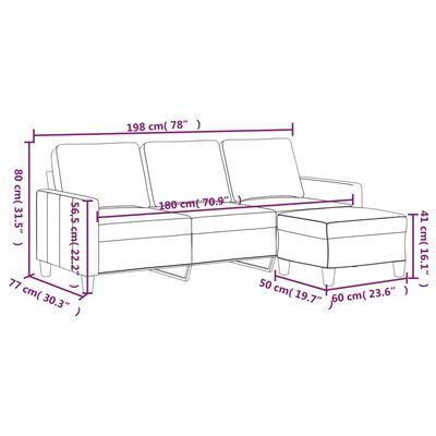 vidaXL trīsvietīgs dīvāns ar kājsoliņu, 180 cm, melna mākslīgā āda