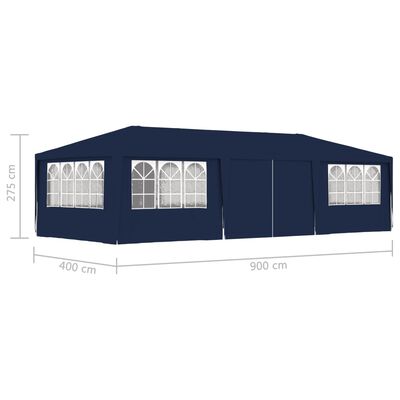 vidaXL dārza nojume ar sānu sienām, profesionāla, 4x9 m, zila, 90 g/m²