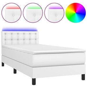 vidaXL atsperu gulta ar matraci, LED, balta, 80x200 cm, mākslīgā āda