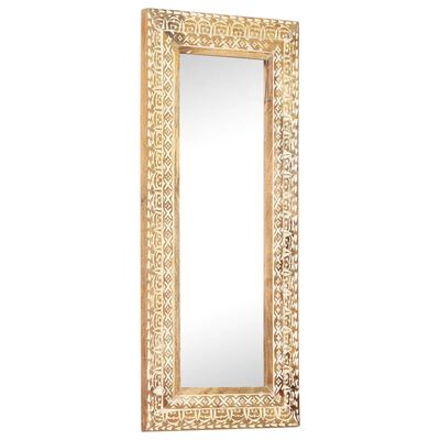 vidaXL spogulis, 110x50x2,6 cm, ar kokgriezumiem, mango masīvkoks