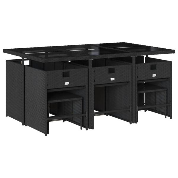 vidaXL 11-daļīgs dārza mēbeļu komplekts, matrači, melna PE rotangpalma