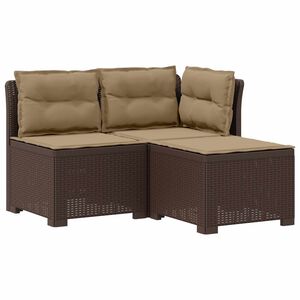 vidaXL 3-sēdvietu dārza dīvāns ar spilveniem ratanā PP Brūna