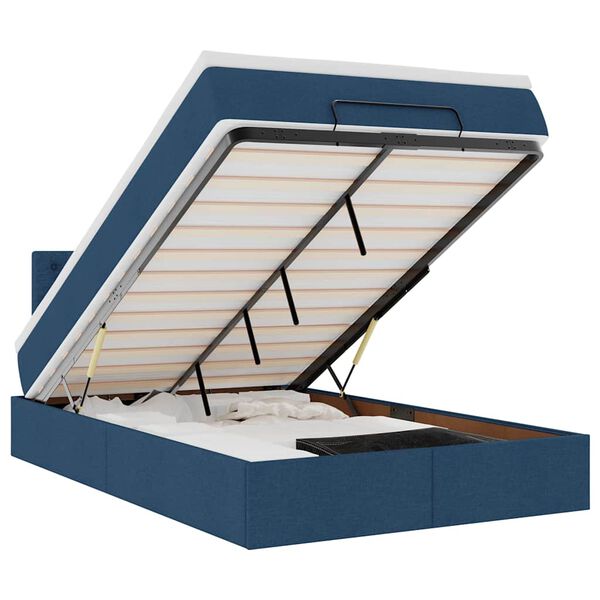 vidaXL Osmaņu gulta ar matraci & LEDs, zils, 120x200 cm, audums