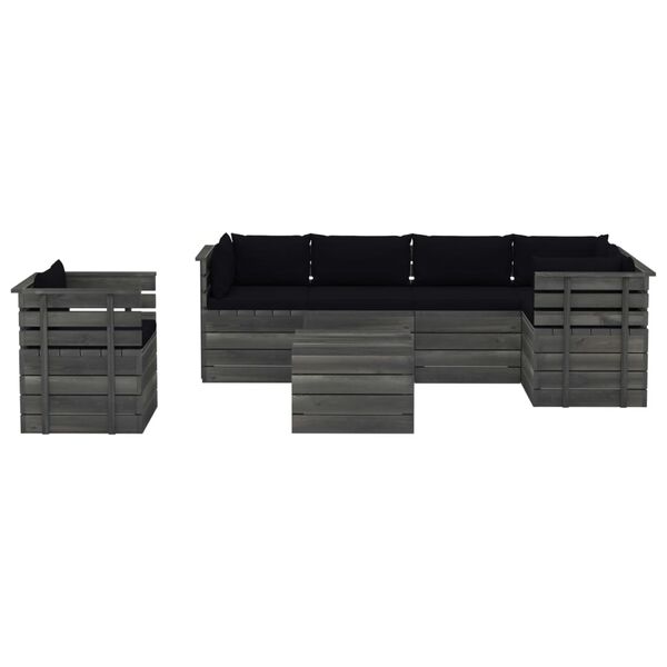 vidaXL 7-daļīgs dārza pale&scaron;u mēbeļu komplekts ar matračiem, priede