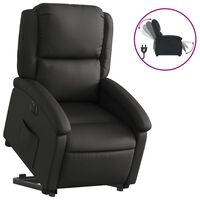 vidaXL elektrisks atpūtas krēsls, paceļams, melna dabīgā āda