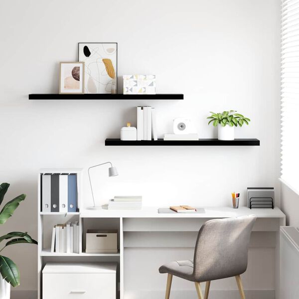 vidaXL sienas plaukti, 2 gab., spīdīgi melni, 120x23,5x3,8 cm, MDF