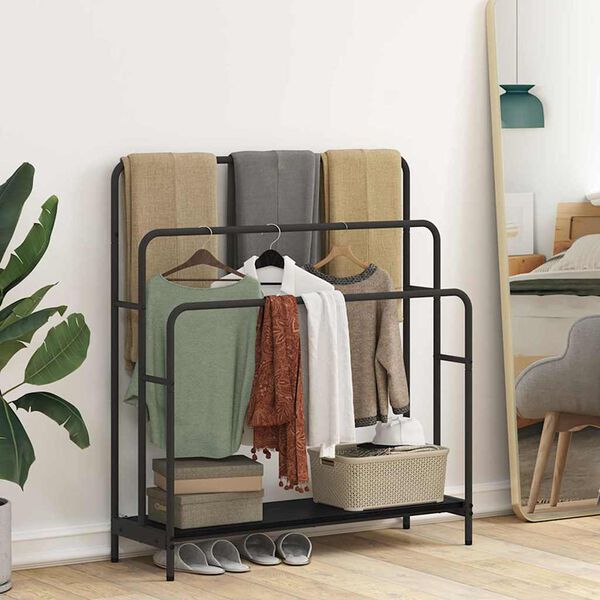 vidaXL Auduma statīvs ar plauktu Melns ozolkoks 90 x 30 x 100,5 cm