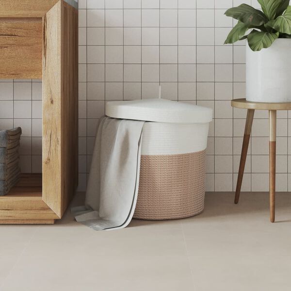 vidaXL uzglabāšanas grozs ar vāku, brūns ar baltu, Ø40x35 cm, kokvilna