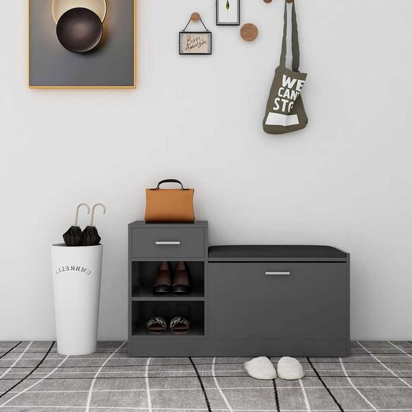 vidaXL apavu plaukts, pelēks, 94,5x31x57 cm, inženierijas koks