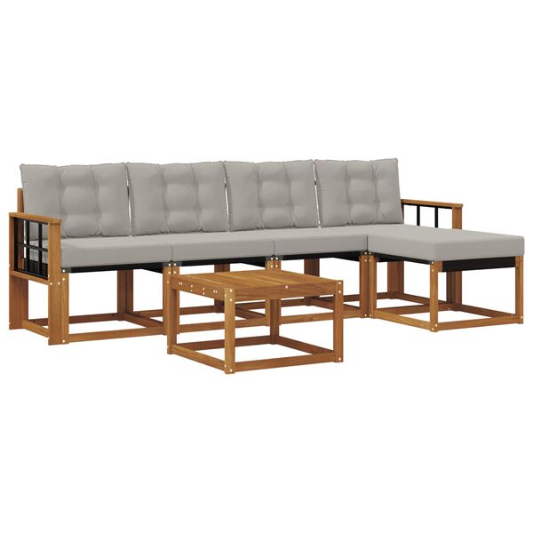 vidaXL Āra dīvānu komplekts ar spilvenu 6 pcs Dabīgs un gai&scaron;i pelēks