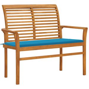 vidaXL dārza sols ar zilu matraci, 112 cm, masīvs tīkkoks
