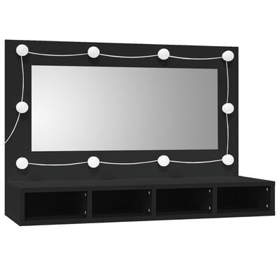 vidaXL spoguļskapītis ar LED, melns, 90x31,5x62 cm
