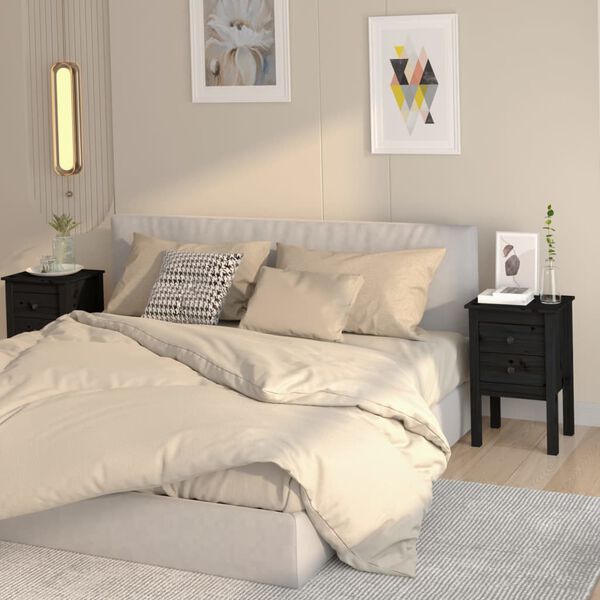 vidaXL naktsskapīši, 2 gab., melni, 40x35x61,5 cm, priedes masīvkoks