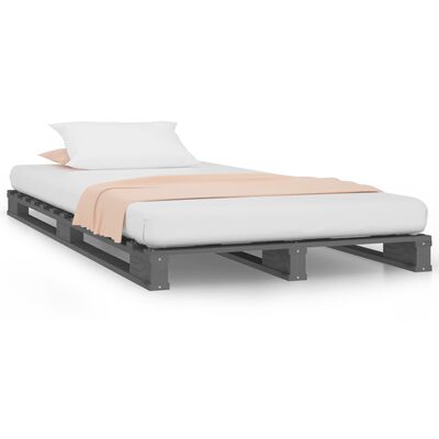 vidaXL palešu gulta, pelēka, 75x190 cm, priedes masīvkoks, vienvietīga