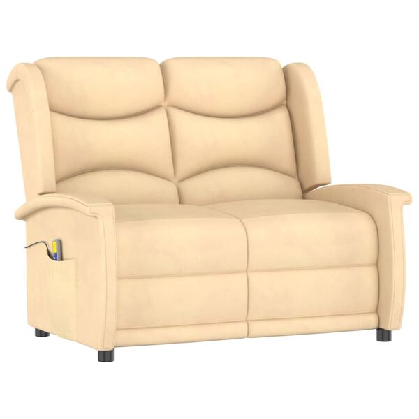 vidaXL divvietīgs masāžas krēsls, atgāžams, krēmkrāsas audums