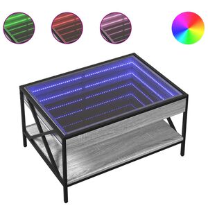 vidaXL kafijas galdiņ&scaron; ar LED, pelēka ozolkoka krāsa, 70x50x38 cm