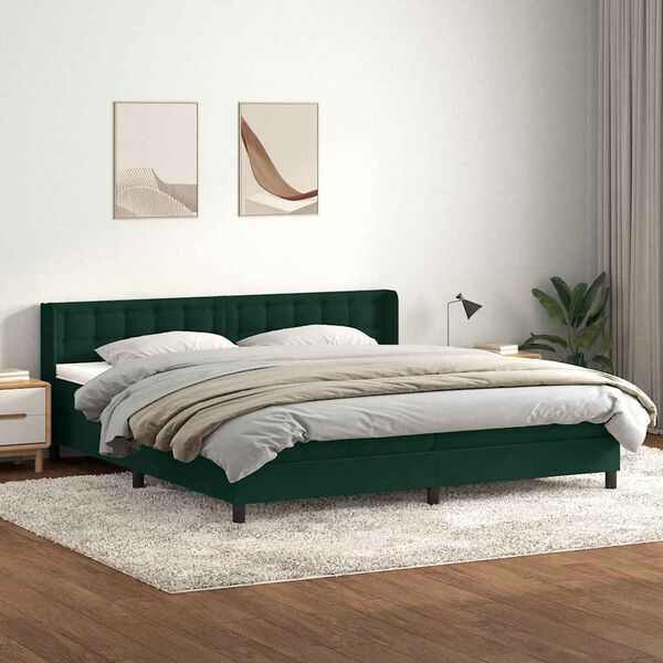 vidaXL Box Spring Gulta ar matrača Tum&scaron;i zaļa 200x210 cm samts