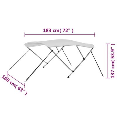 vidaXL trīsloku motorlaivas jumts, balts, 183x160x137 cm