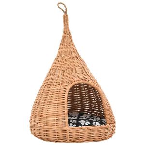 vidaXL kaķu māja ar spilvenu, 40x60 cm, dabīgs vītols, vigvama forma
