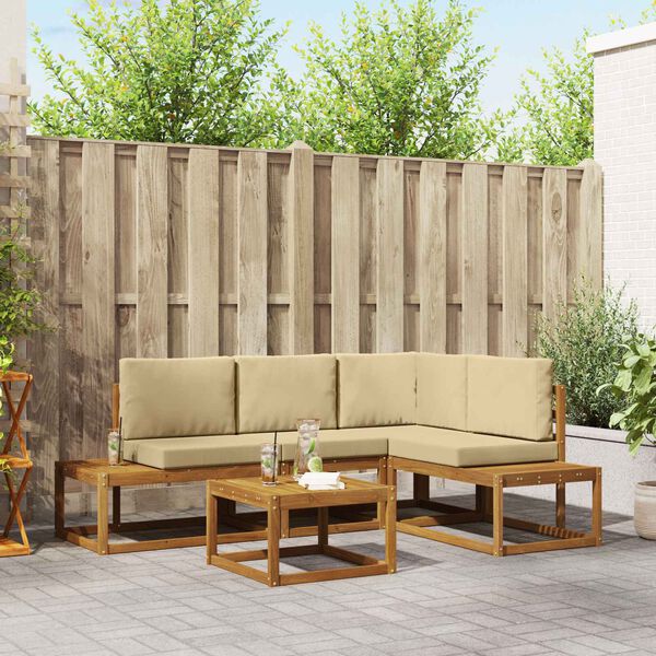 vidaXL Āra dīvānu komplekts ar spilvenu 5 Gabals Dabisks un bē&scaron;s