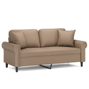 vidaXL divvietīgs dīvāns ar spilveniem, kapučīno, 120 cm, mākslīgā āda