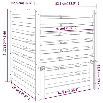 vidaXL komposta kaste, pelēka, 82,5x82,5x99,5 cm, priedes masīvkoks