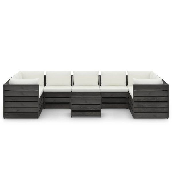 vidaXL 10-daļīgs dārza atpūtas mēbeļu komplekts ar matračiem, koks