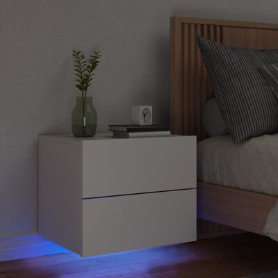 vidaXL sienas naktsskapītis ar LED apgaismojumu, balti