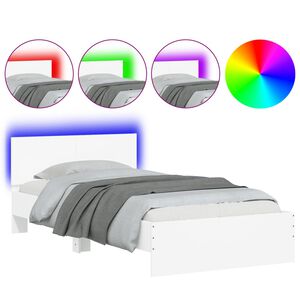 vidaXL gultas rāmis ar galvgali un LED, balts, 100x200 cm
