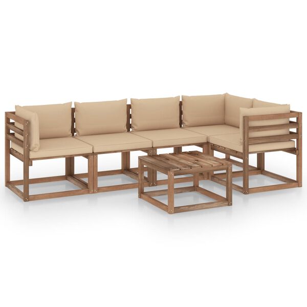 vidaXL 6-daļīgs pale&scaron;u mēbeļu komplekts ar matračiem, priedes koks