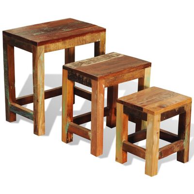 vidaXL kafijas galdiņi, 3 gab., sabīdāmi, antīki, pārstrādāts koks