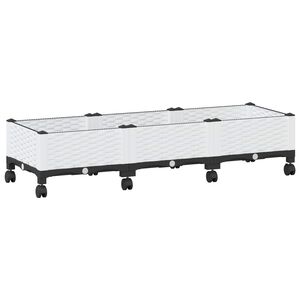 vidaXL Dārza podiņ&scaron; ar riteņiem Balts 120 x 40 x 33 cm PP