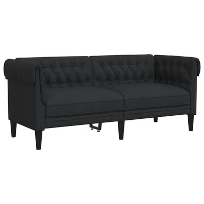 vidaXL divvietīgs Chesterfield dīvāns, melns audums