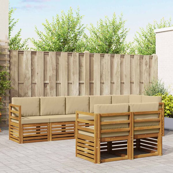 vidaXL Dīvāna komplekti 8 pcs Dabisks un bē&scaron;s Cietā akācijas koks