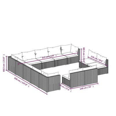 vidaXL 13-daļīgs dārza mēbeļu komplekts, matrači, brūna PE rotangpalma