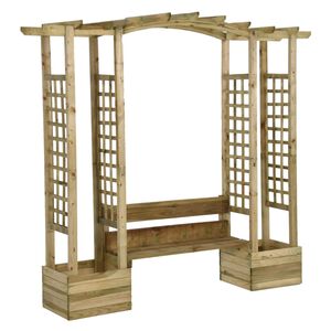 vidaXL dārza pergola ar solu un puķu kastēm, impregnēts priedes koks