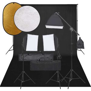 vidaXL fotostudijas komplekts &ndash; gaismas, fons, reflektori