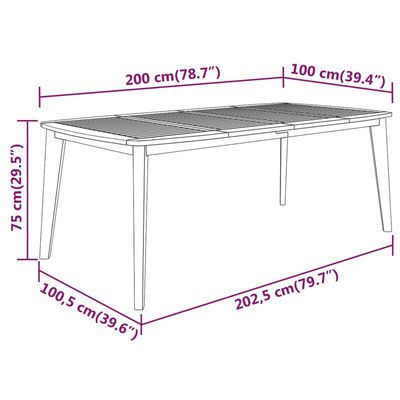vidaXL dārza galds, 200x100x75 cm, akācijas masīvkoks