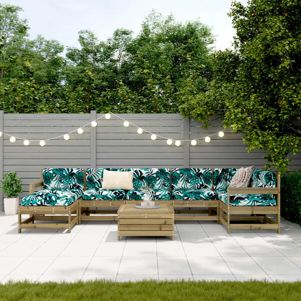 vidaXL 8-daļīgs dārza dīvānu komplekts, impregnēts priedes koks