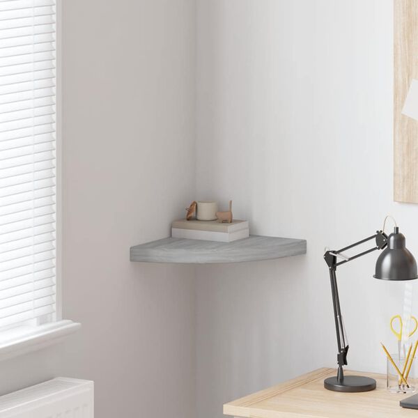 vidaXL stūra sienas plaukts, betona pelēks, 35x35x3,8 cm, MDF