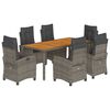 vidaXL 7-daļīgs dārza mēbeļu komplekts, matrači, pelēka PE rotangpalma