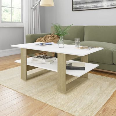 vidaXL kafijas galdiņš, 110x55x42 cm, balta, ozolkoka krāsa