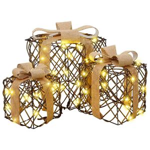 vidaXL Apgaismota Ziemassvētku dāvanu kaste 3 gab. 150 LED Silti balts