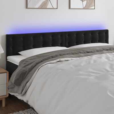 vidaXL gultas galvgalis ar LED, 180x5x78/88 cm, melns samts