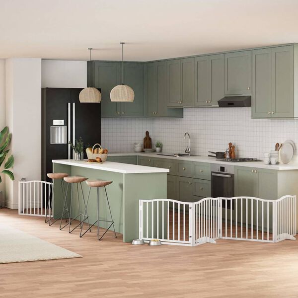 vidaXL suņu vārti ar durvīm, salokāmi, 6 paneļi, 480 cm, papeles koks