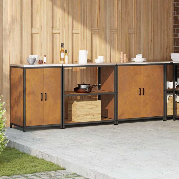 vidaXL Virtuves glabā&scaron;anas komplekts 3 pcs Rūsa Novecināts tērauds