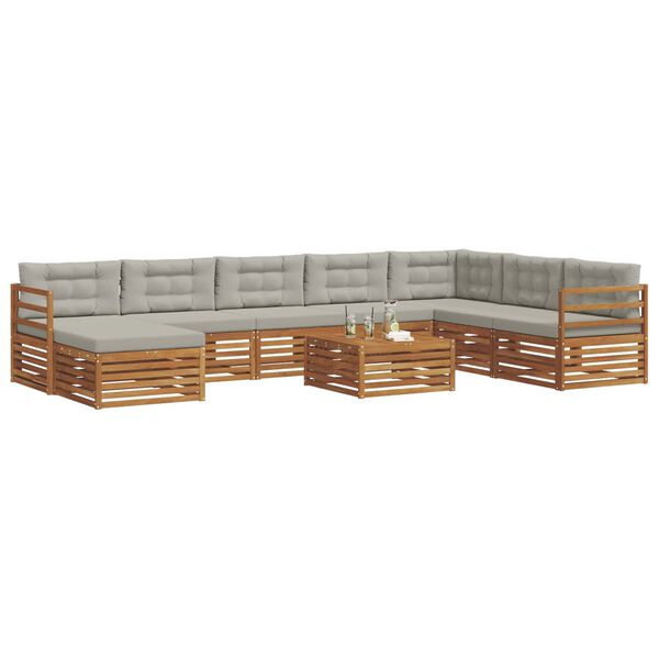 vidaXL Dīvāna komplekti ar spilvenu 9 pcs Dabīgs un gai&scaron;i pelēks