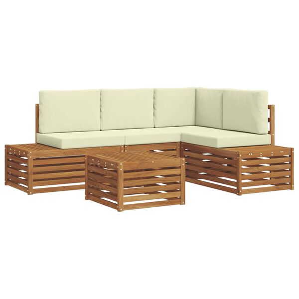 vidaXL Āra dīvānu komplekts ar spilvenu 5 Gabals Dabisks un krējuma