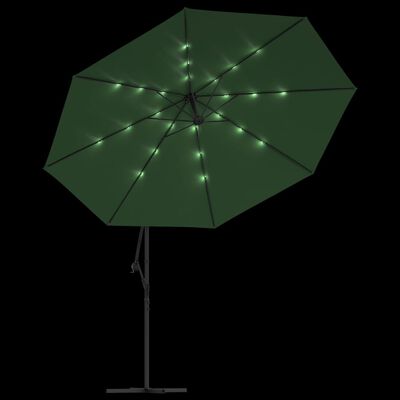 vidaXL saulessargs ar LED gaismām un metāla kātu, 350 cm, zaļš