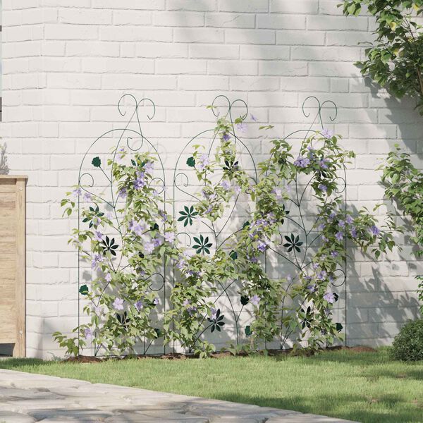 vidaXL Dārza žogs 3 pcs Zaļa 112 x 40 cm Tērauds